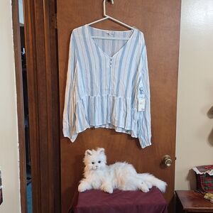 SO Women's Blue and White Striped Top